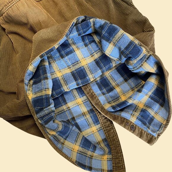 Corduroy 90s mens M jacket, vintage brown fleece-lined button down shacket - Picture 6 of 8